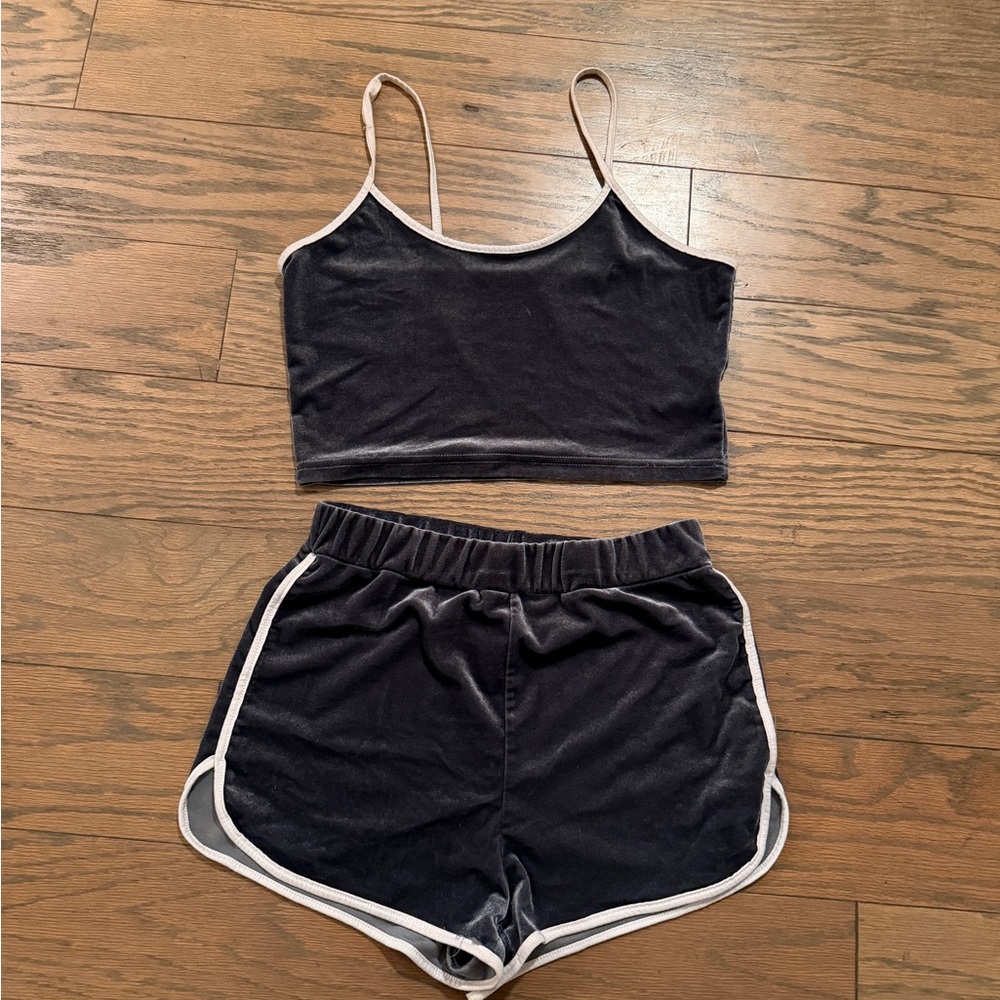 SHEIN Gray Velvet Two Piece Set